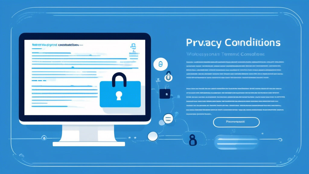 Create an image depicting a computer screen with a webpage displaying Terms and Conditions and Privacy Policy documents. The scene should include a diverse group of people attentively reading the content, with icons of security locks, checkmarks, and document symbols subtly integrated into the design. The atmosphere should be professional yet engaging, highlighting the importance of understanding these texts.