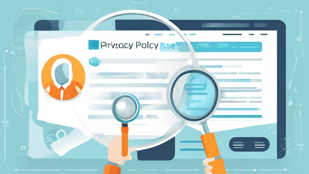 Create an image that highlights the importance of Terms of Use and Privacy Policy for a website. Show a professional-looking website homepage with clear and prominent links to both 'Terms of Use' and 'Privacy Policy' sections. The background should feature a subtle lock icon pattern to represent security and user protection. Include an overlay of a magnifying glass focusing on these links to emphasize their importance.