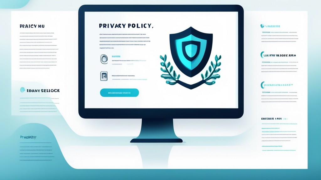 Create an image of a modern, sleek webpage featuring a detailed privacy policy section. The page should include clear headers, bullet points, and icons representing data security and user privacy. The design should be clean and professional, evoking a sense of trust and clarity. Elements include a shield icon for security, a magnifying glass for transparency, and a lock symbol to emphasize data protection.