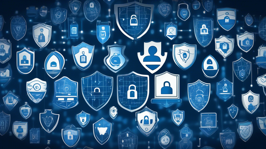 A digital illustration depicting various private web browsers represented as locked shields on a computer screen. Each shield has distinct logos and designs representing security and anonymity. The background shows a darkened, encrypted network with symbols of cybersecurity like padlocks and encrypted codes, emphasizing the theme of safe, private browsing online.