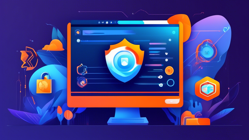 Create an image showcasing a digital illustration of a computer screen displaying a browser with multiple tabs open. Highlight the Avast Online Security and Privacy Extension icon in the toolbar, glowing to signify its activation. The background should include visual elements like shield graphics and locks to symbolize security, while the digital landscape surrounding the screen is cluttered with abstract representations of potential online threats, like scattered lines or shadowy figures, which the extension seems to be blocking or neutralizing. Include a subtle, futuristic cityscape silhouette to emphasize innovation in cybersecurity.